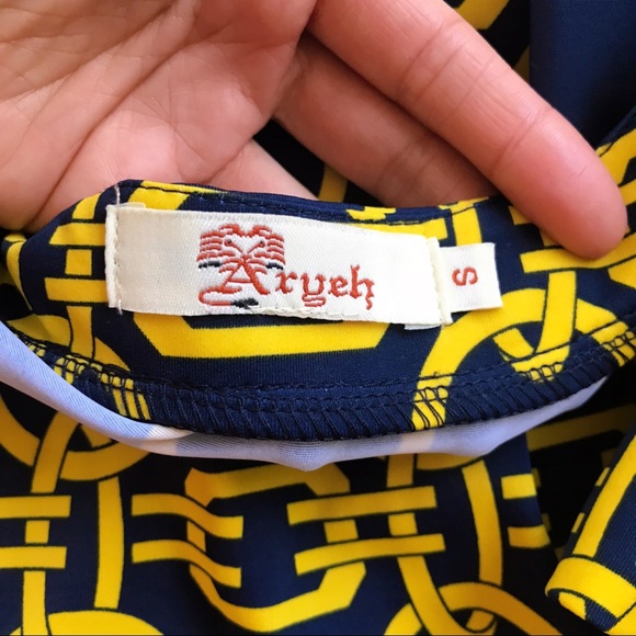 💫 ARYEH ANTHROPOLOGY YELLOW CHAIN DARK BLUE DRESS - Picture 8 of 10